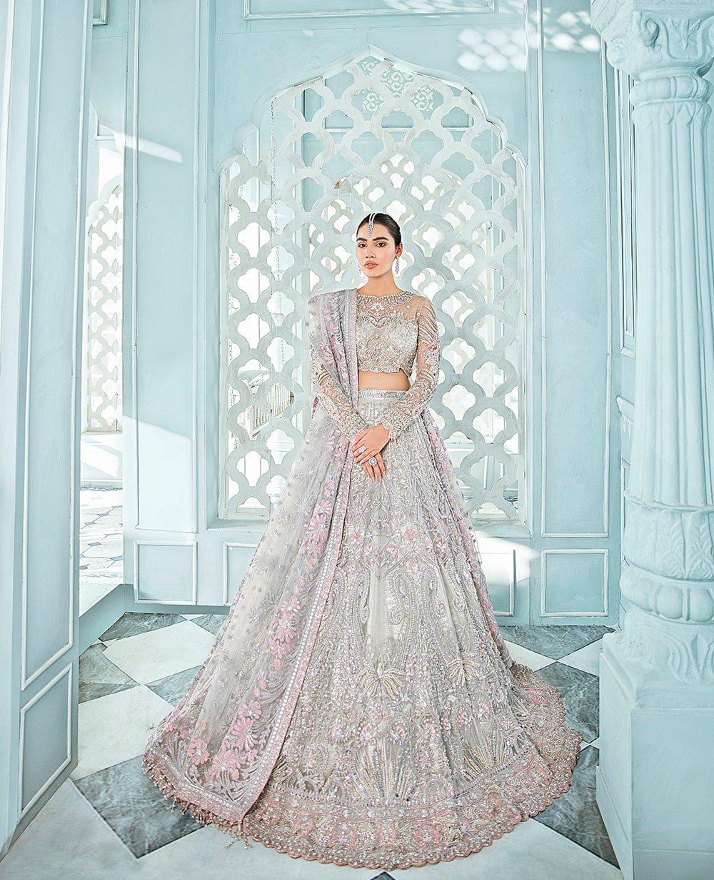 Silver Lilac Bridal Lehenga | Hand-Embroidered Pakistani Wedding Dress