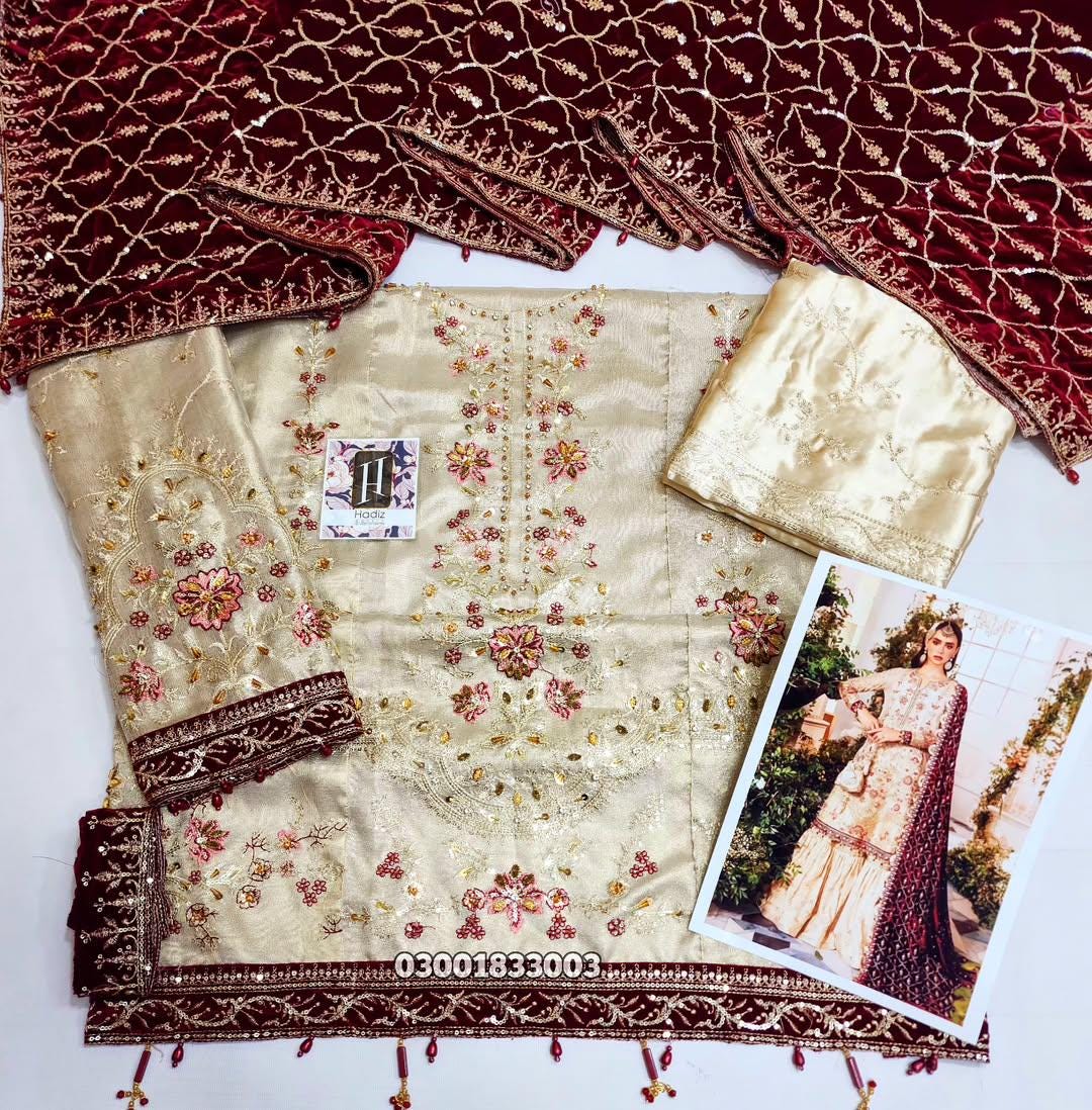 Champagne Gold & Maroon Bridal Gharara Suit
