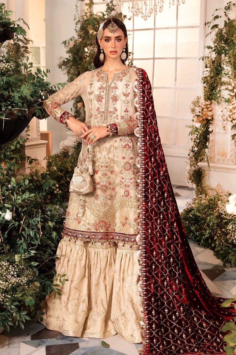 Champagne Gold & Maroon Bridal Gharara Suit
