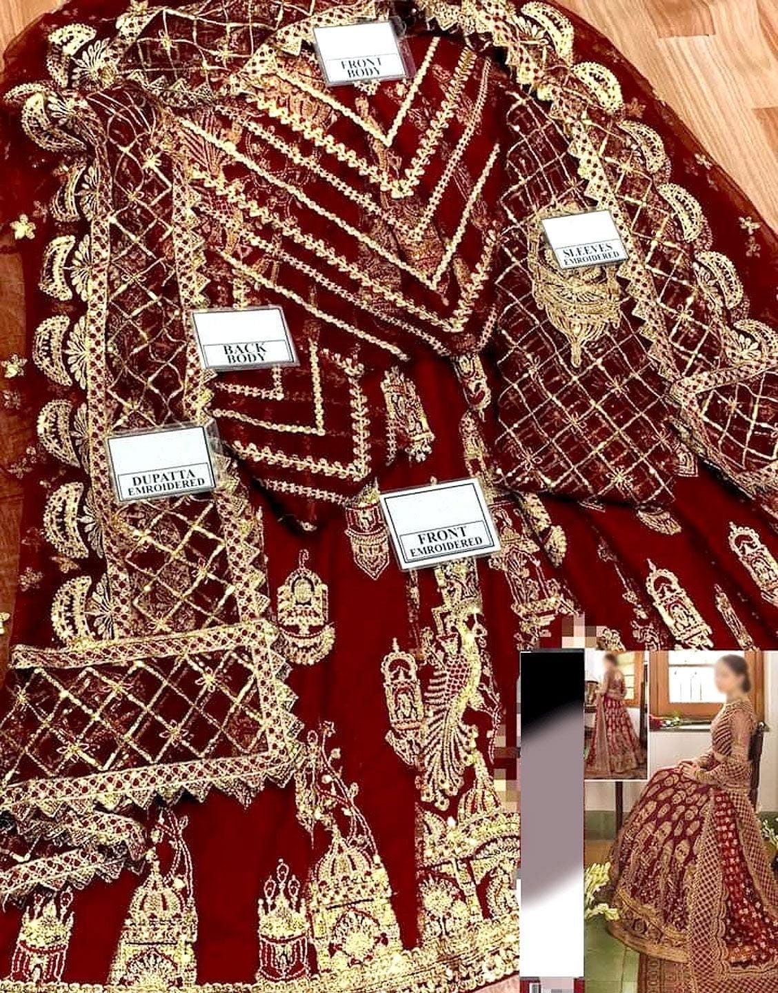 Luxury Embroidered Net Bridal Gown with Dupatta | Pakistani Wedding Dress