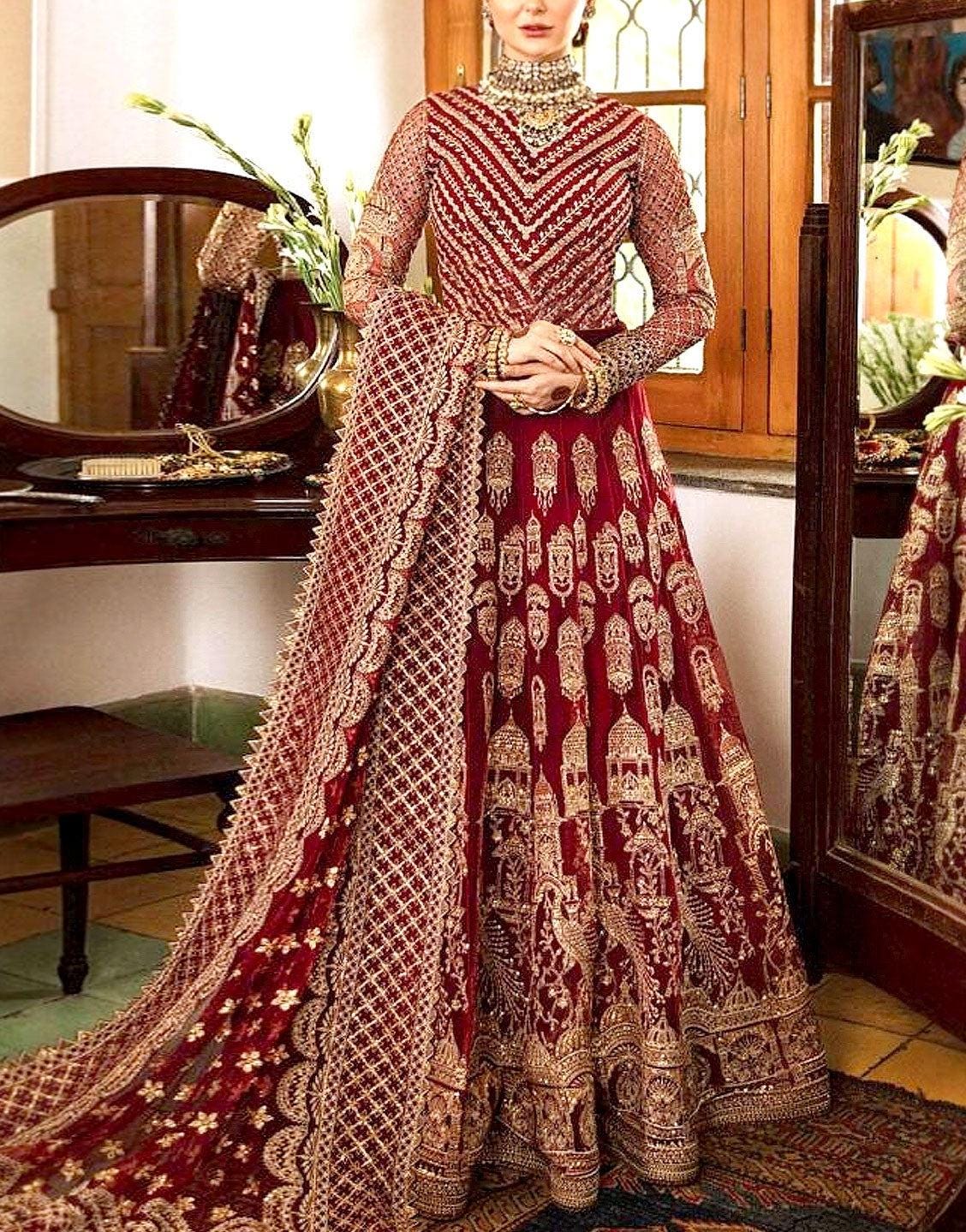 Luxury Embroidered Net Bridal Gown with Dupatta | Pakistani Wedding Dress