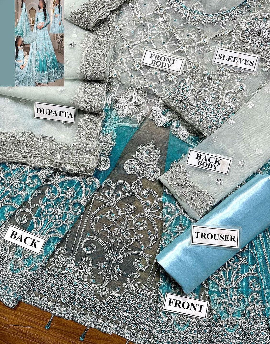 Ice Blue Bridal Lehenga | Embroidered Net Pakistani Wedding Dress