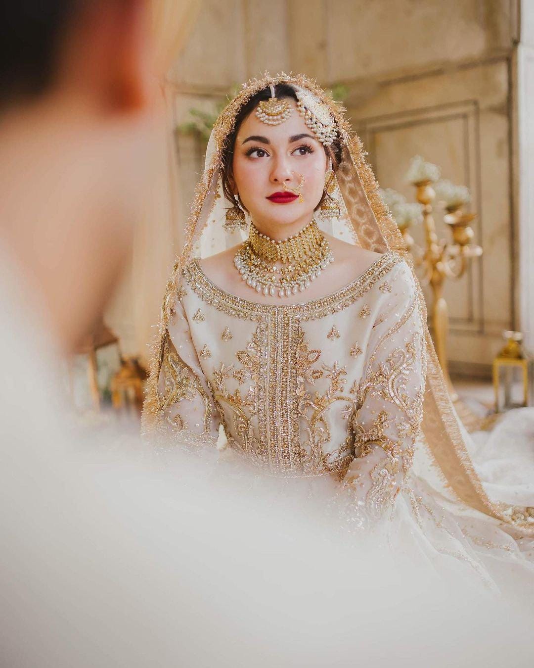 Golden Bridal Lehenga | Heavy Embroidered Pakistani Wedding Dress | Custom Stitched Nikah Outfit