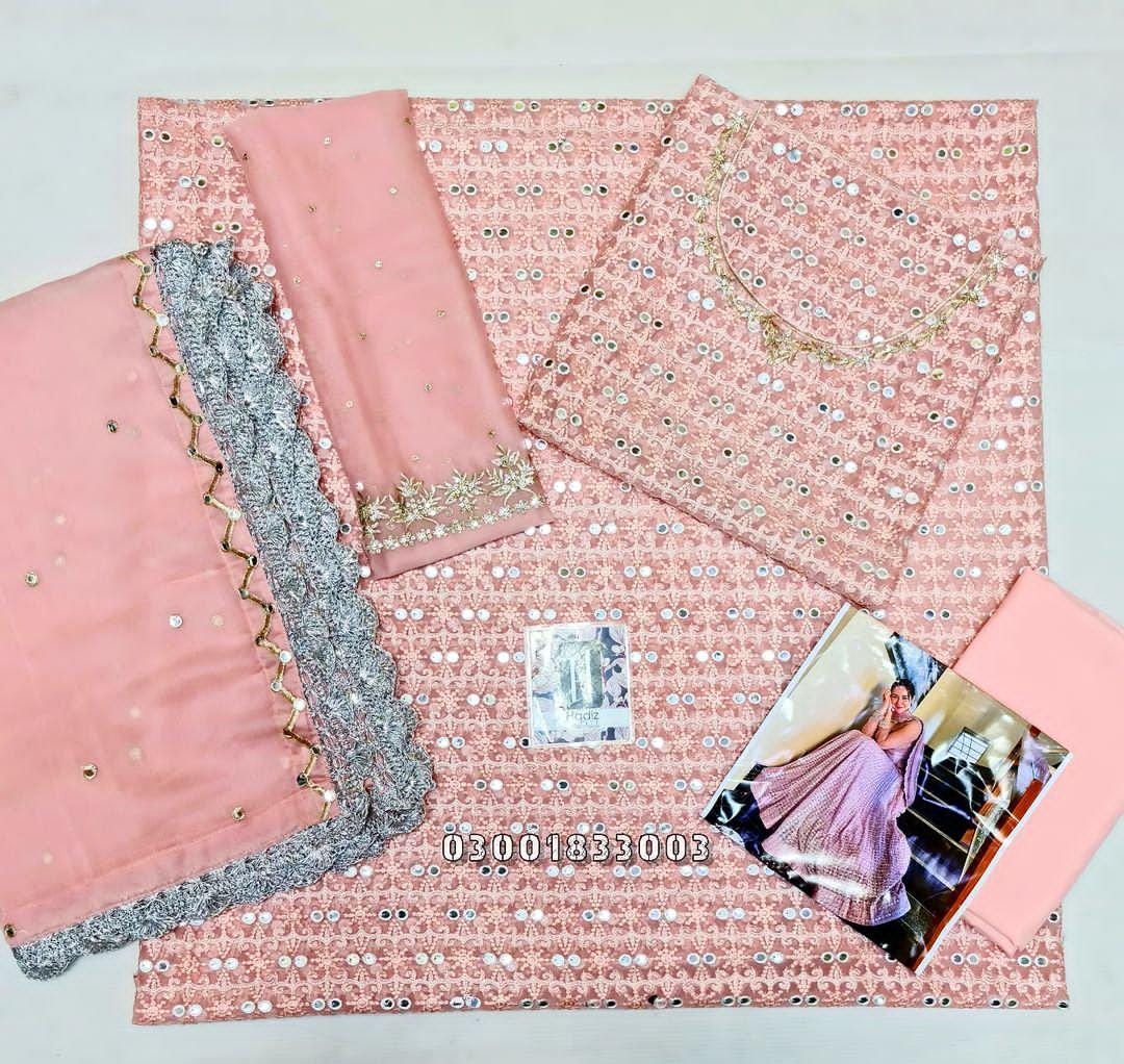 Faiza Saqlain Pink Bridal Dress | Embroidered Chiffon Maxi | Pakistani Wedding Outfit