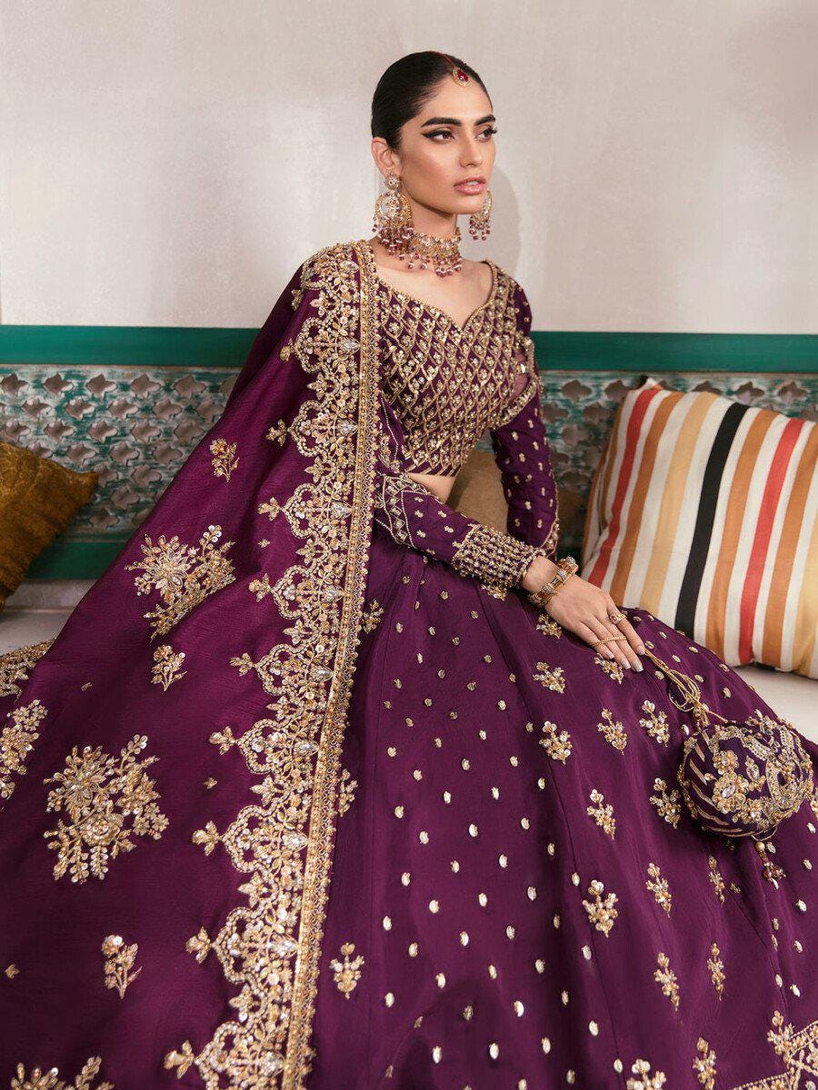 Royal Plum Bridal Lehenga with Heavy Gold Embroidery