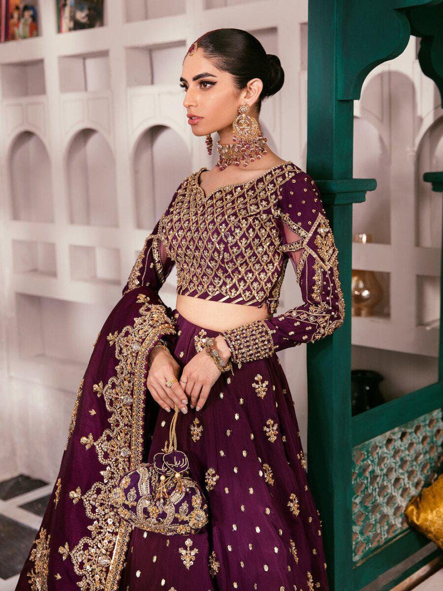 Royal Plum Bridal Lehenga with Heavy Gold Embroidery