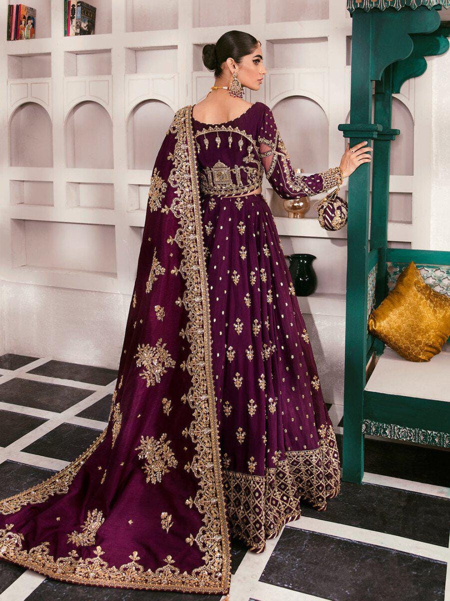 Royal Plum Bridal Lehenga with Heavy Gold Embroidery