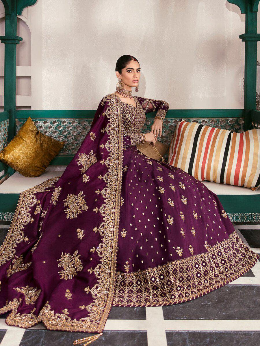 Royal Plum Bridal Lehenga with Heavy Gold Embroidery