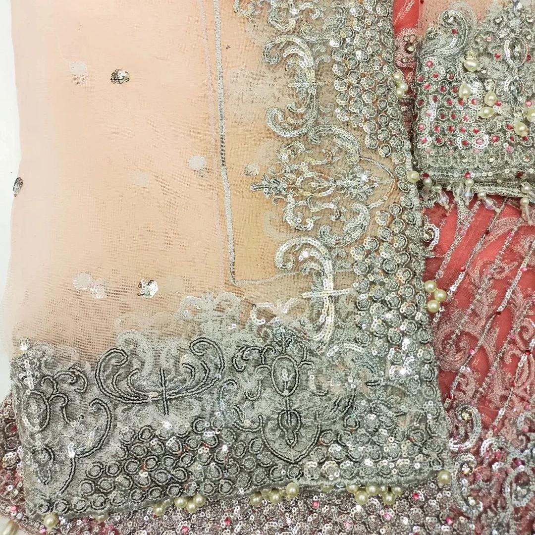 Pastel Pink Bridal Maxi Dress | Embroidered Net Gown with Dupatta