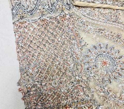 Champagne Gold Bridal Maxi Dress | Hand-Embroidered Net Gown