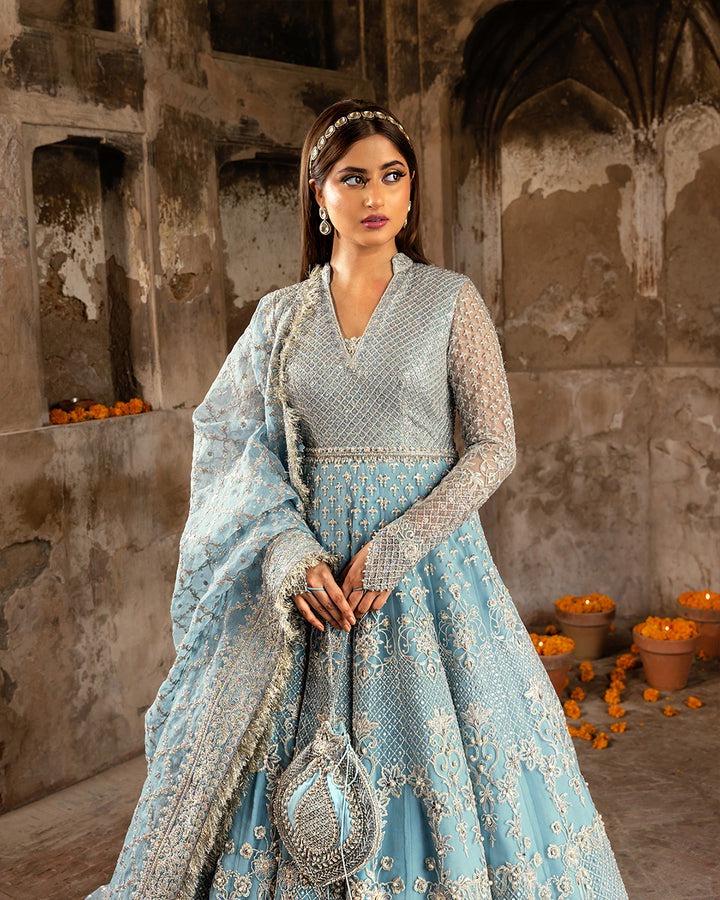 Powder Blue Embroidered Bridal Maxi Dress | Pakistani Wedding Outfit