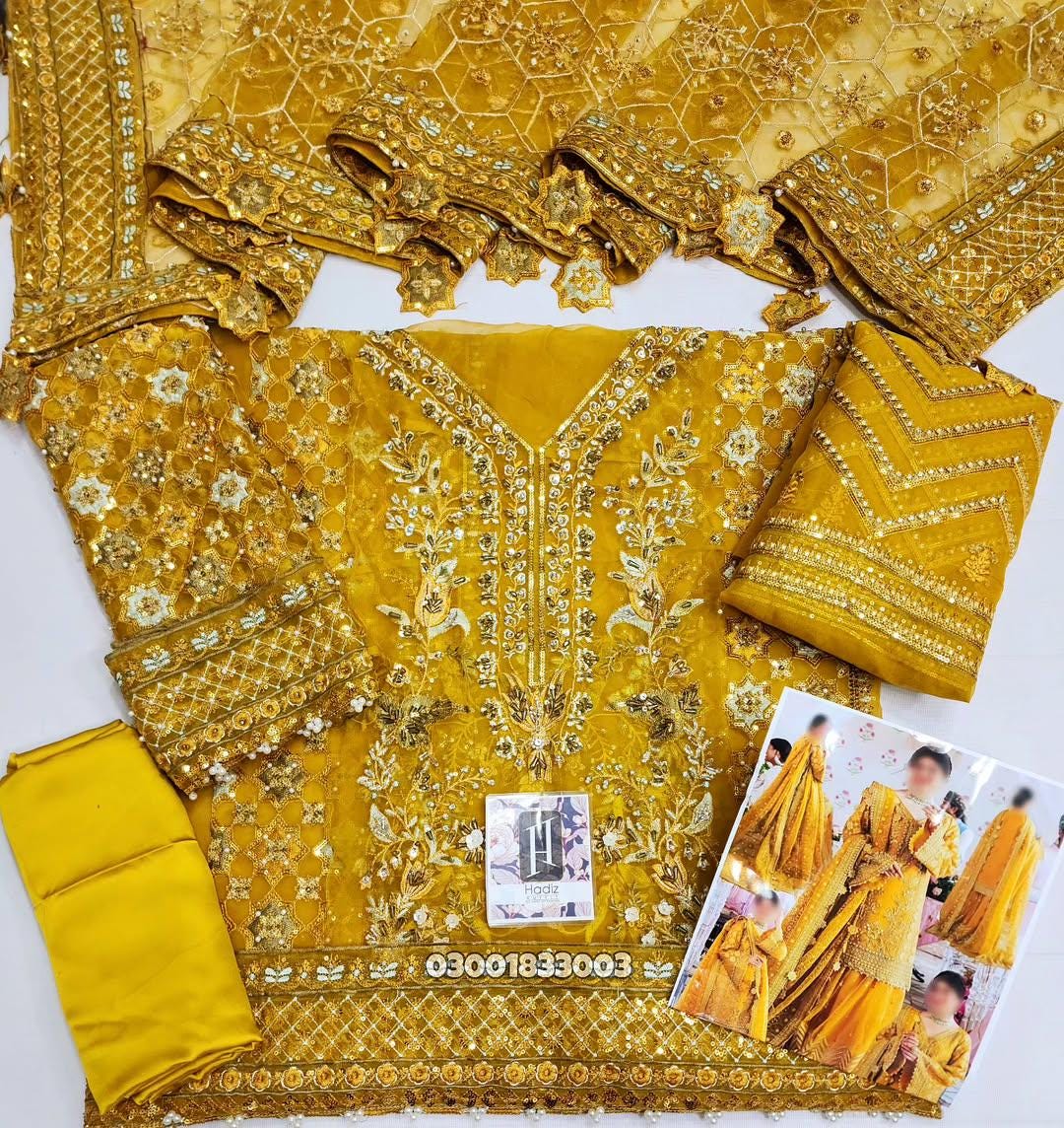 Yellow Bridal Gharara | Embroidered Organza Pakistani Wedding Dress