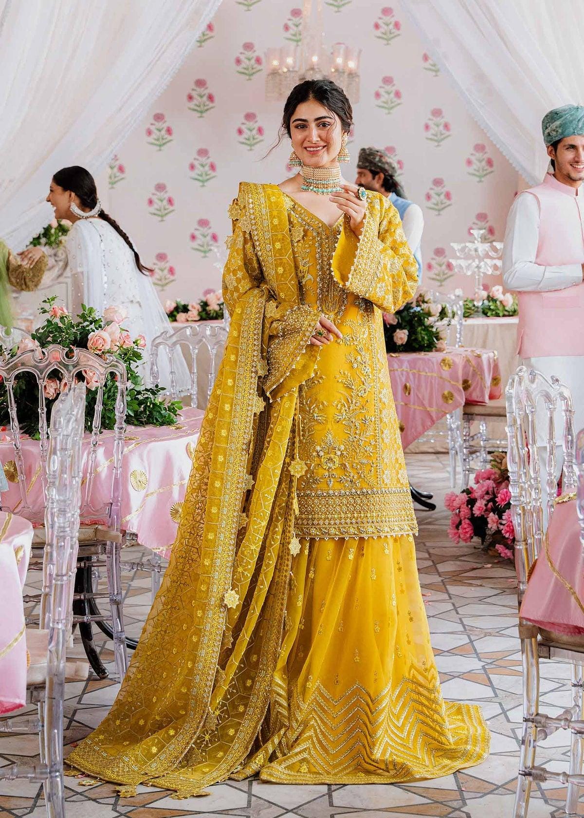 Yellow Bridal Gharara | Embroidered Organza Pakistani Wedding Dress