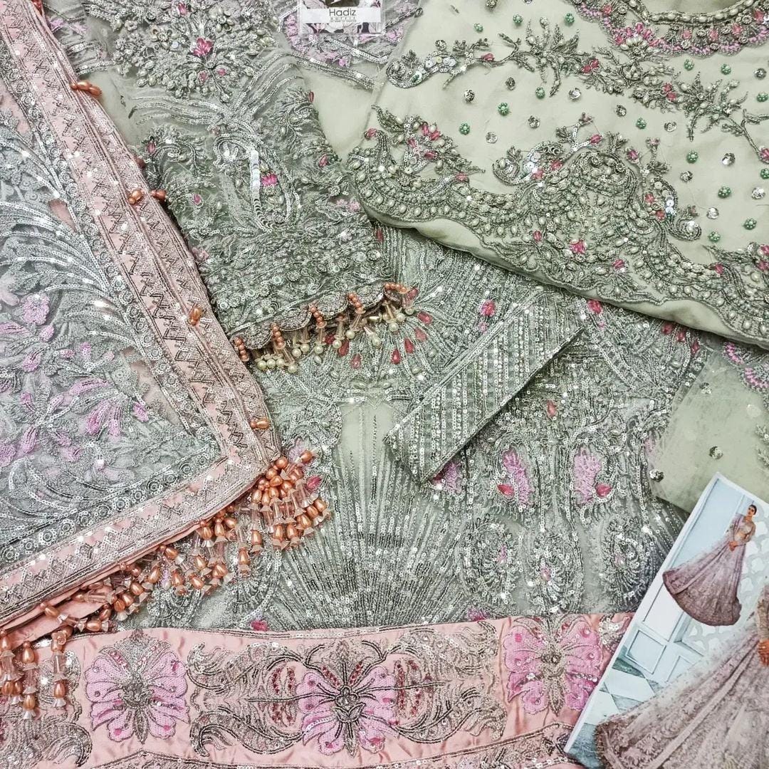 Silver Lilac Bridal Lehenga | Hand-Embroidered Pakistani Wedding Dress