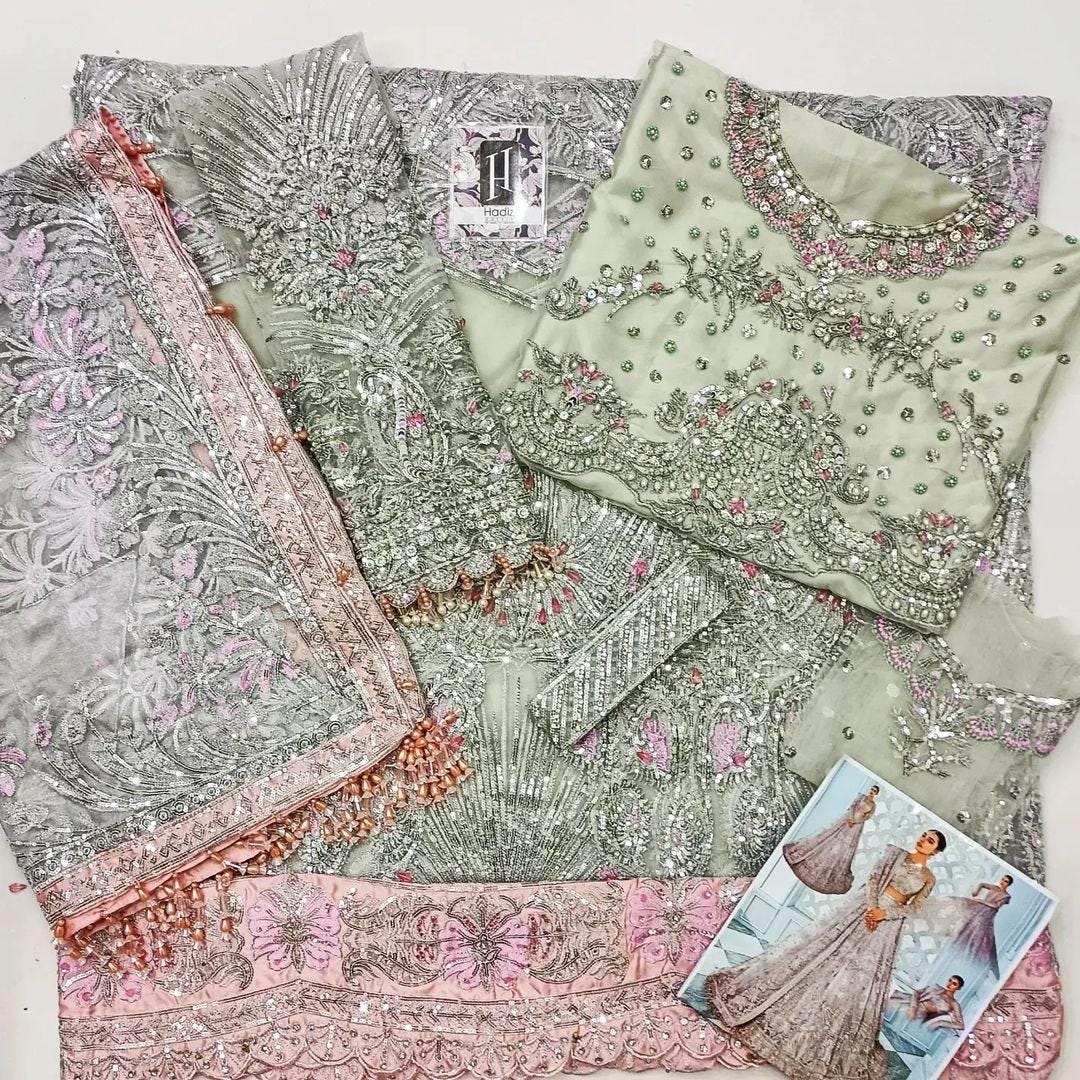 Silver Lilac Bridal Lehenga | Hand-Embroidered Pakistani Wedding Dress