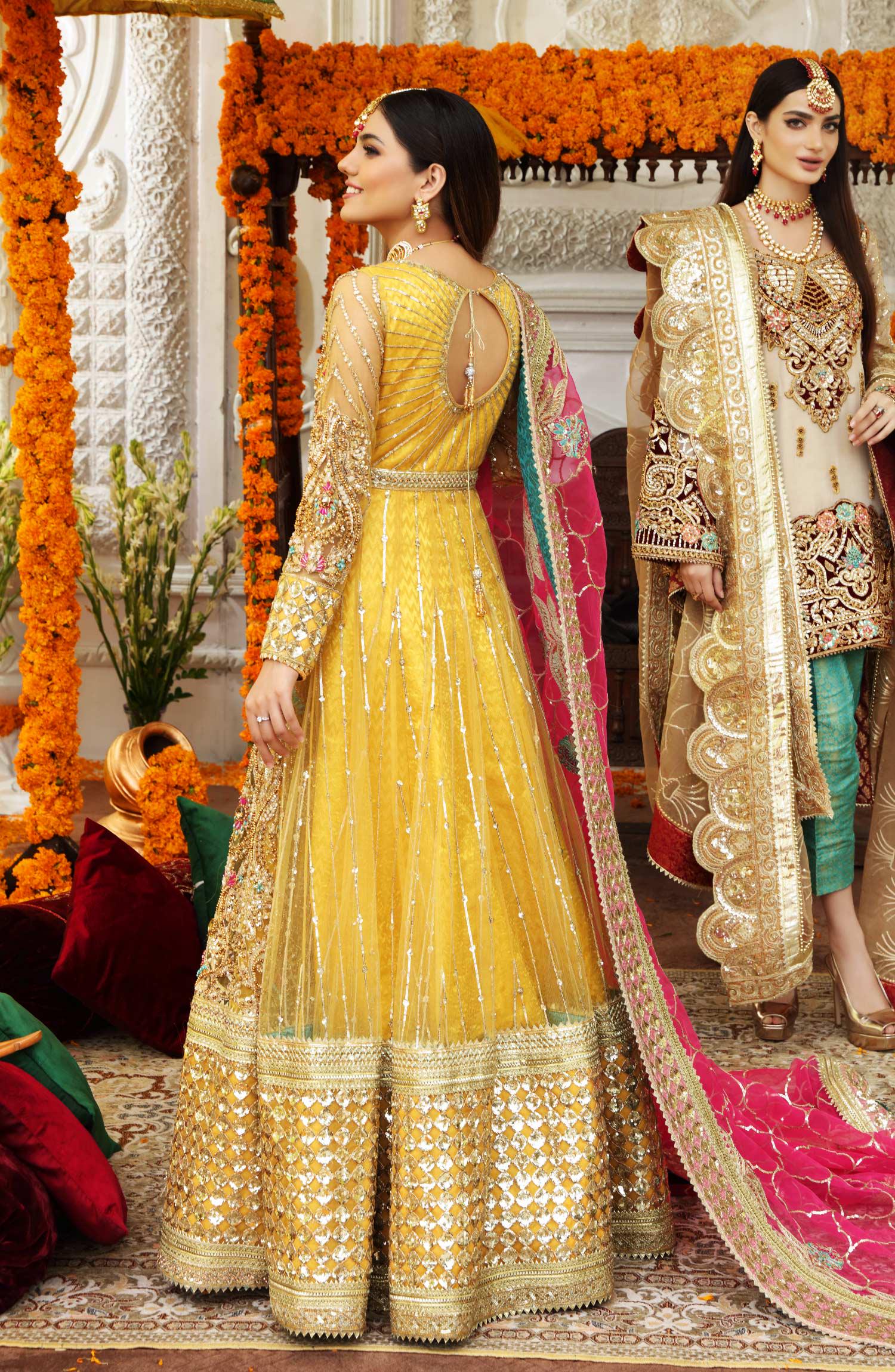 Yellow Bridal Lehenga, Gold Embroidered Pakistani Outfit with Dupatta
