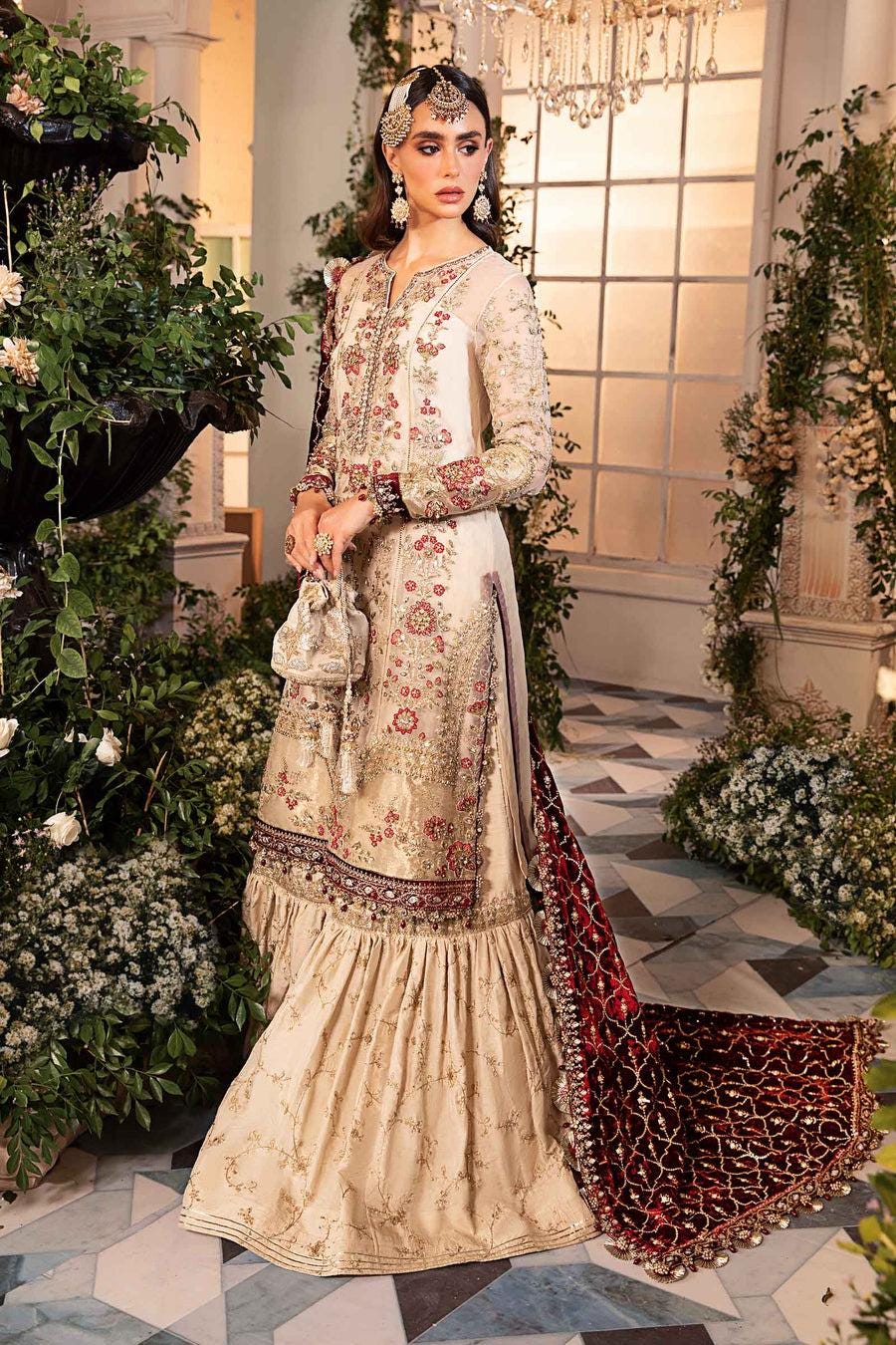 Champagne Gold & Maroon Bridal Gharara Suit