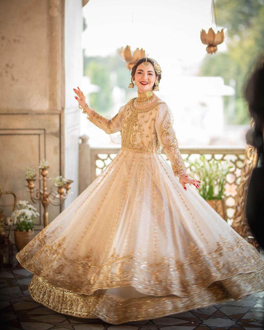 Golden Bridal Lehenga | Heavy Embroidered Pakistani Wedding Dress | Custom Stitched Nikah Outfit