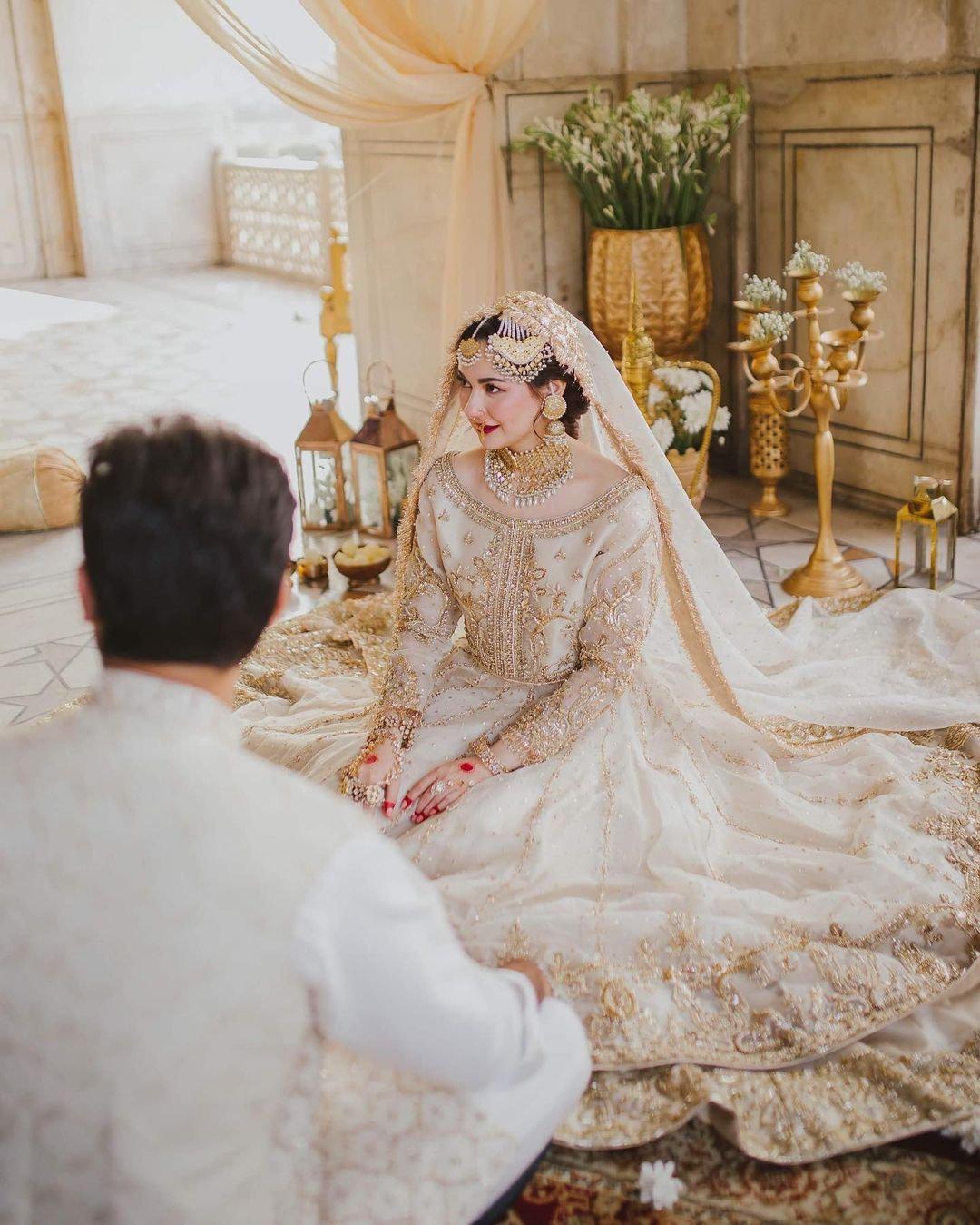 Golden Bridal Lehenga | Heavy Embroidered Pakistani Wedding Dress | Custom Stitched Nikah Outfit