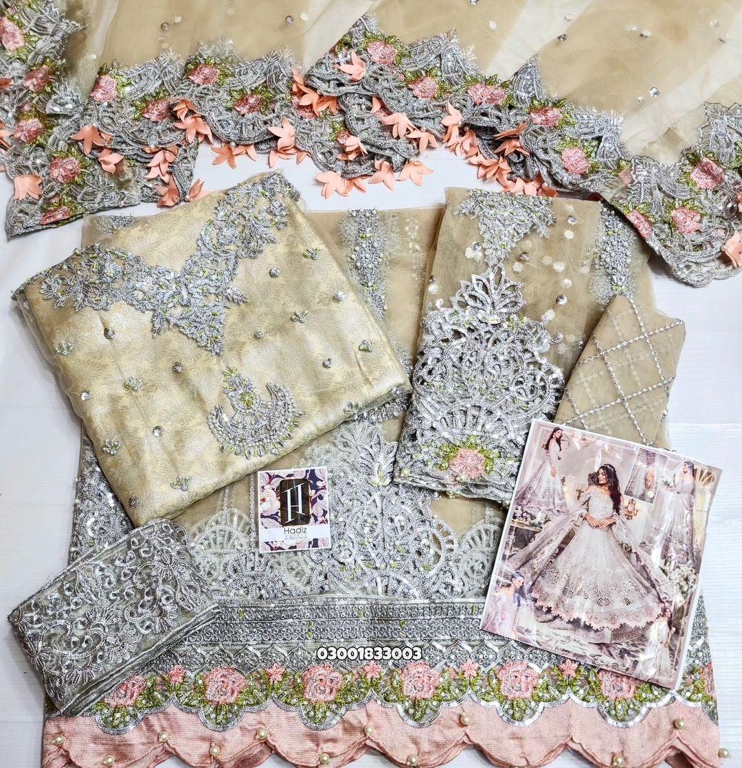 Luxury Silver Grey Heavy Embroidered Bridal Maxi Dress with Dupatta