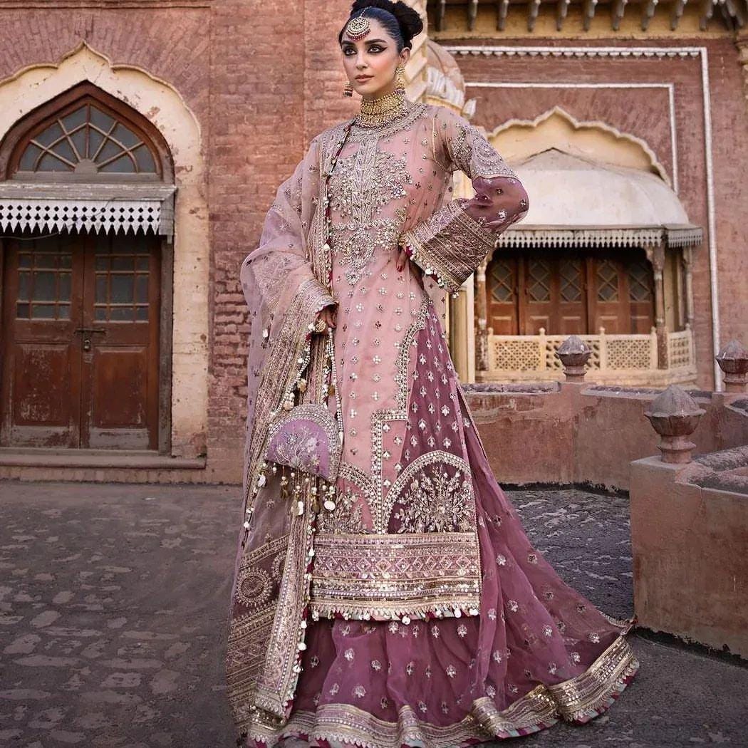 Mauve Pink Embroidered Bridal Lehenga with Dupatta