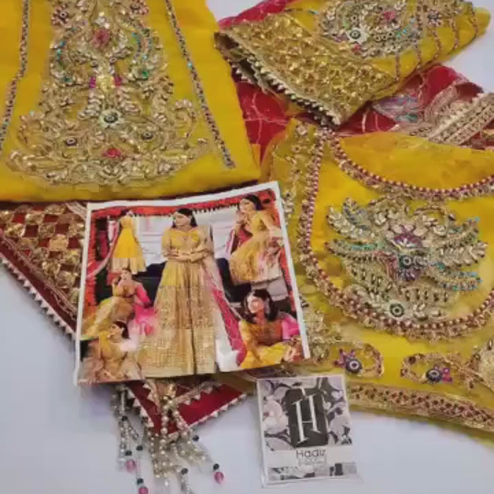 Yellow Bridal Lehenga, Gold Embroidered Pakistani Outfit with Dupatta