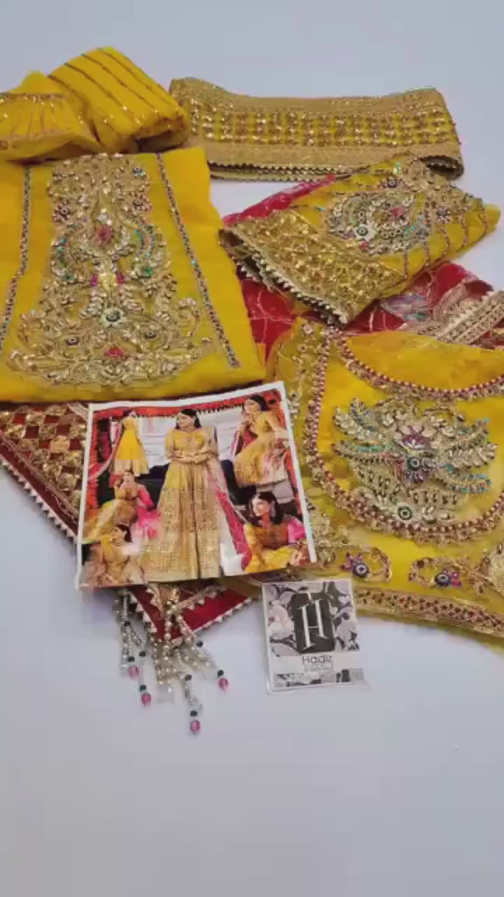 Yellow Bridal Lehenga, Gold Embroidered Pakistani Outfit with Dupatta