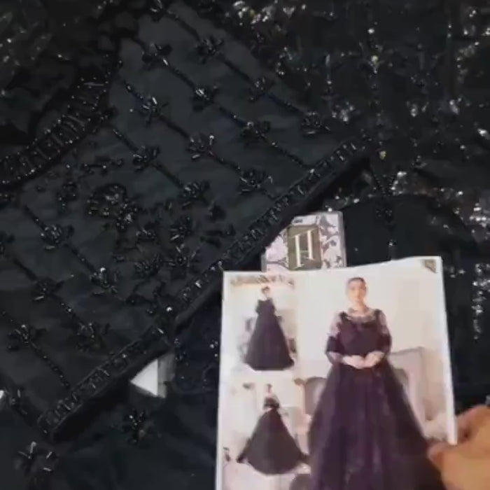 Black Embroidered Net Gown | Pakistani Maxi Dress with Dupatta