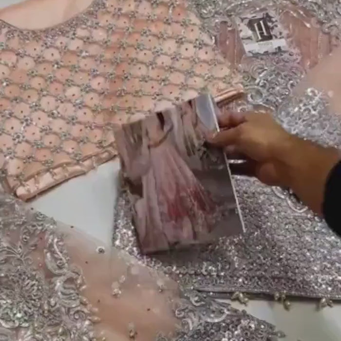 Pastel Pink Bridal Maxi Dress | Embroidered Net Gown with Dupatta