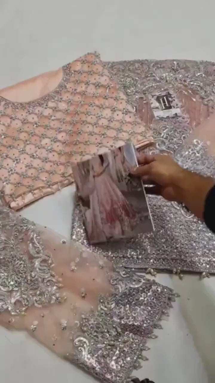 Pastel Pink Bridal Maxi Dress | Embroidered Net Gown with Dupatta