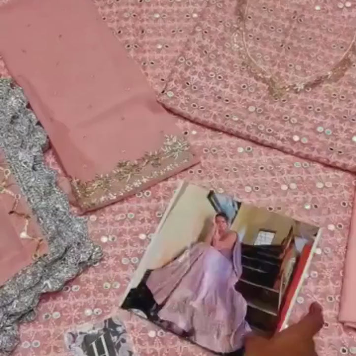 Faiza Saqlain Pink Bridal Dress | Embroidered Chiffon Maxi | Pakistani Wedding Outfit