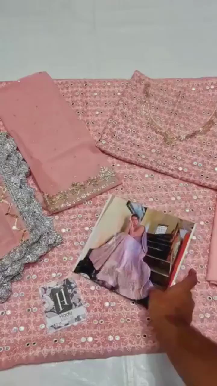 Faiza Saqlain Pink Bridal Dress | Embroidered Chiffon Maxi | Pakistani Wedding Outfit