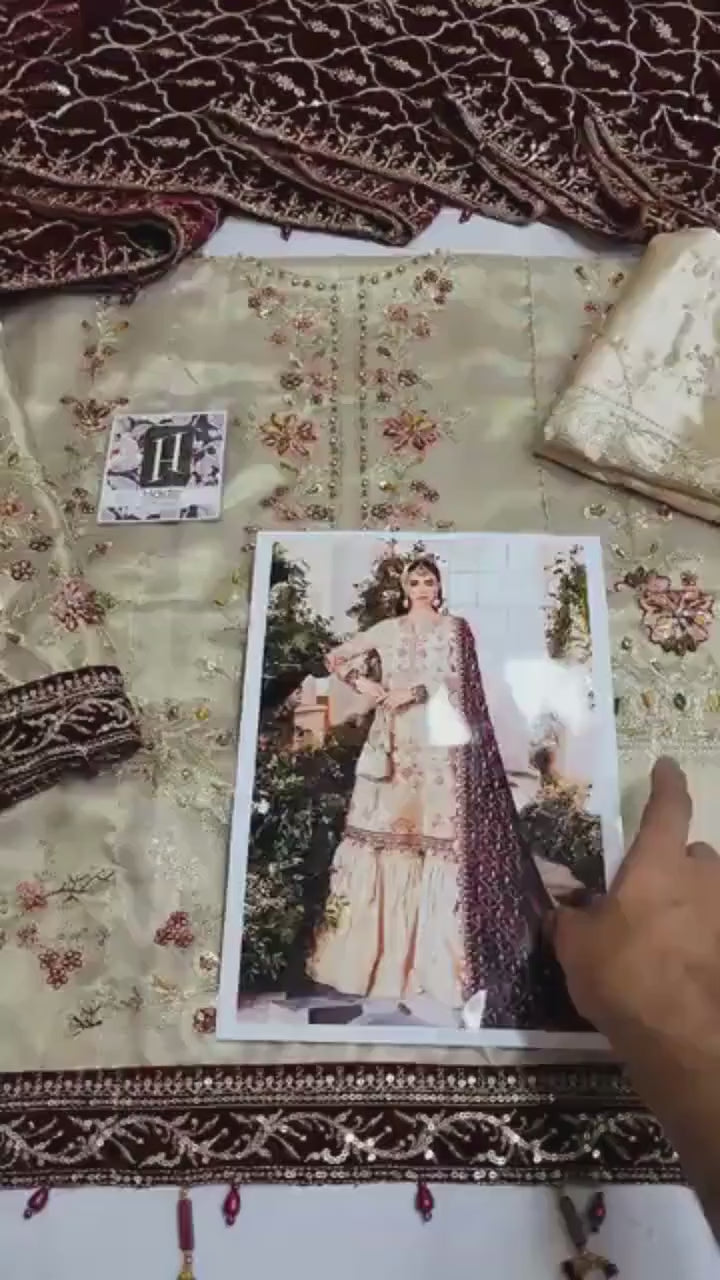 Champagne Gold & Maroon Bridal Gharara Suit