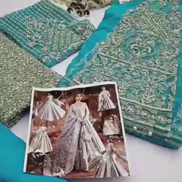 Powder Blue Embroidered Bridal Maxi Dress | Pakistani Wedding Outfit