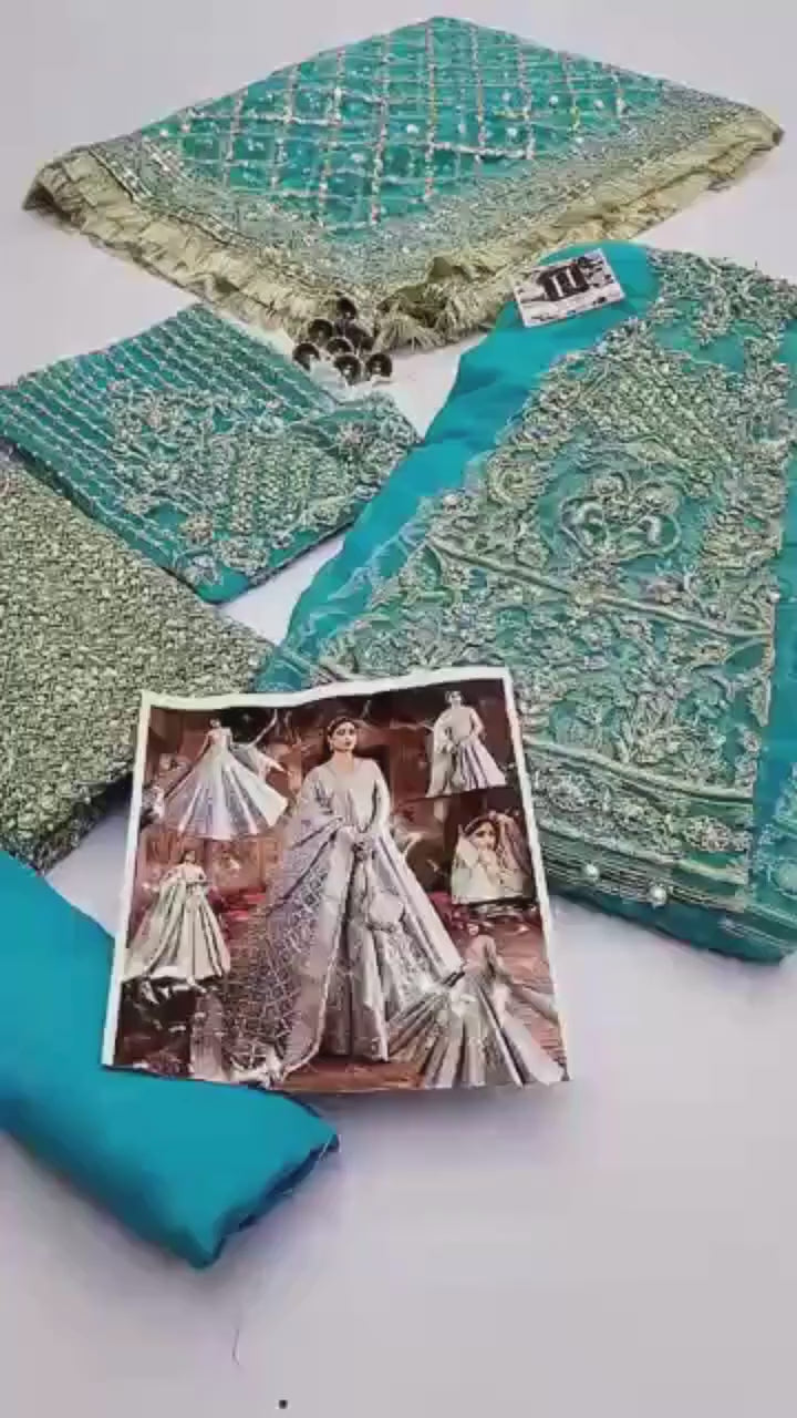 Powder Blue Embroidered Bridal Maxi Dress | Pakistani Wedding Outfit