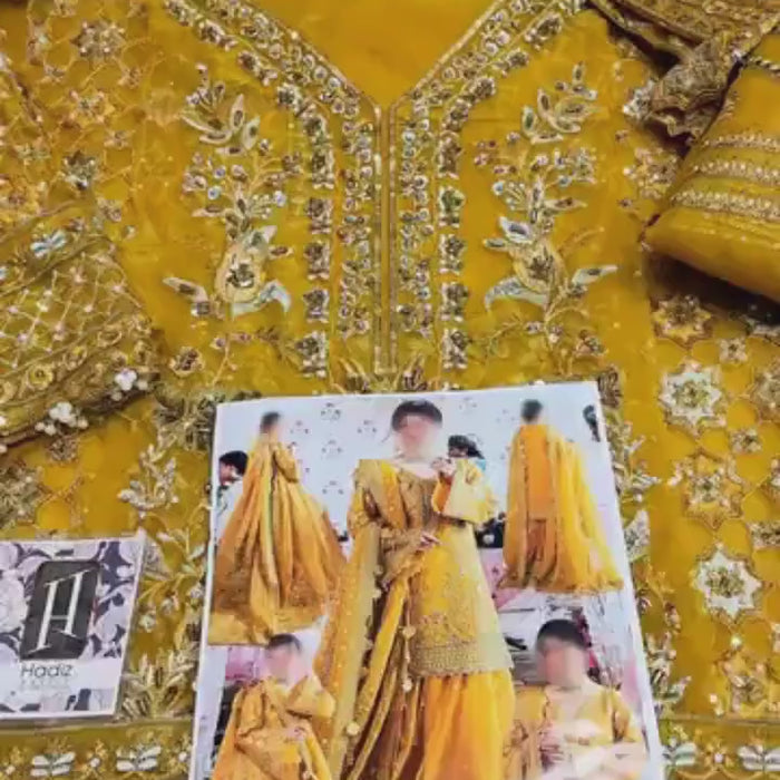 Yellow Bridal Gharara | Embroidered Organza Pakistani Wedding Dress