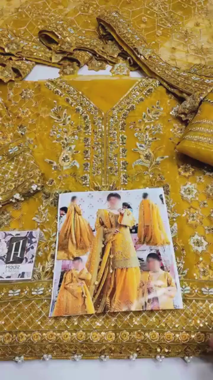Yellow Bridal Gharara | Embroidered Organza Pakistani Wedding Dress